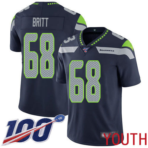 Seattle Seahawks Limited Navy Blue Youth Justin Britt Home Jersey NFL Football #68 100th Season Vapor Untouchable->women nfl jersey->Women Jersey